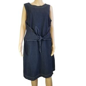 Denim Stretch Jean Midi Bodycon Blue Fitted Front Waist Knot Sleeveless Size 18